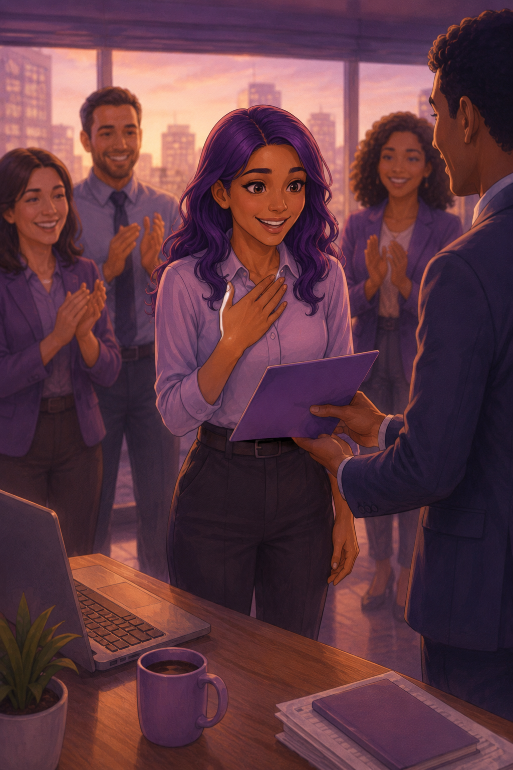 young woman being promoted at job